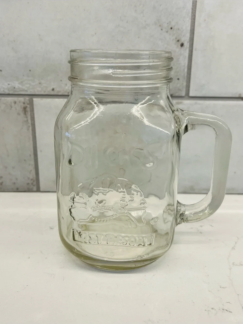 DICK’S LAST RESORT Glass Drinking Mason Jar Handled Mug